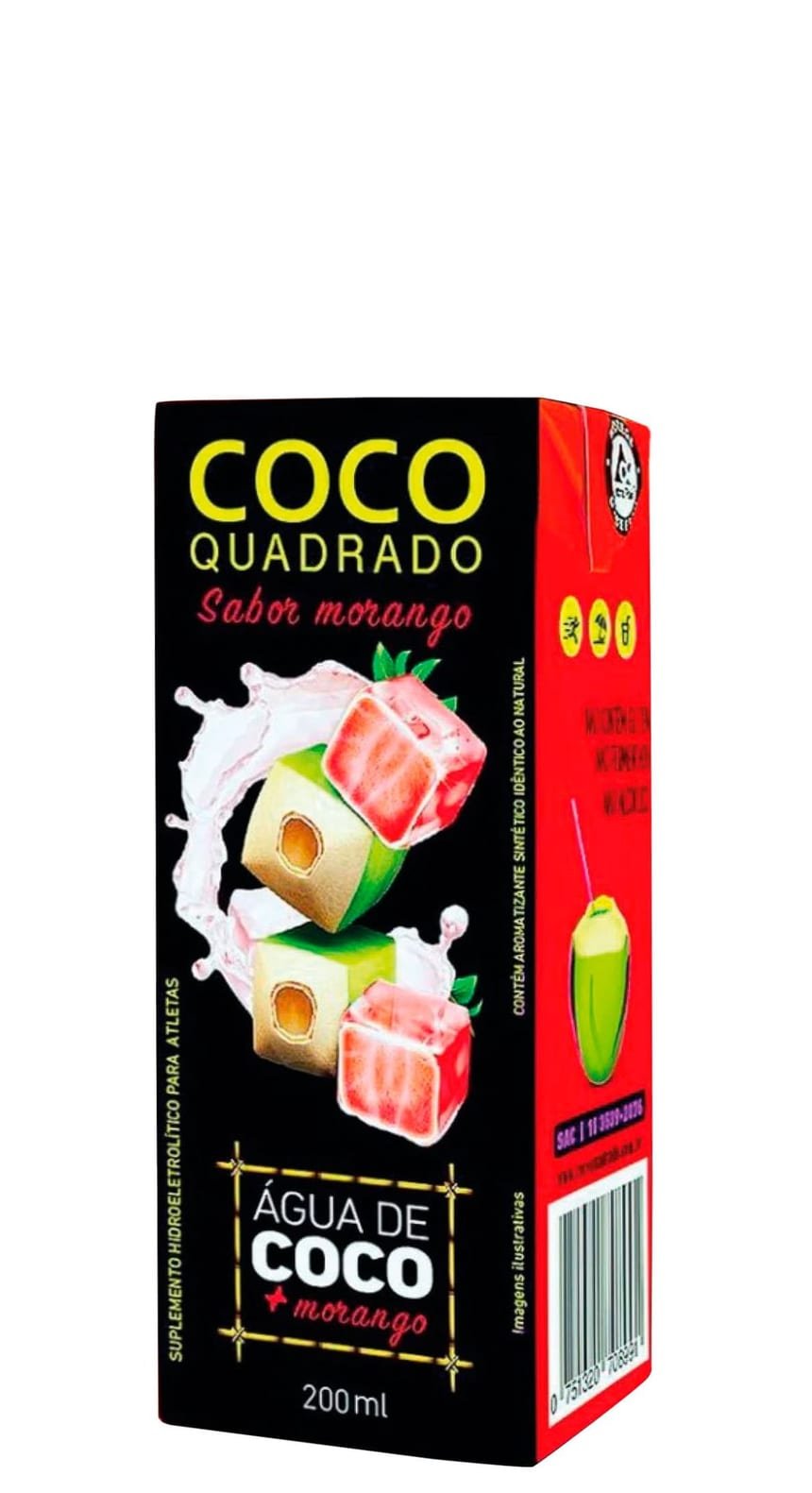 Água Coco Quadrado Morango 200 ml, Coco Quadrado